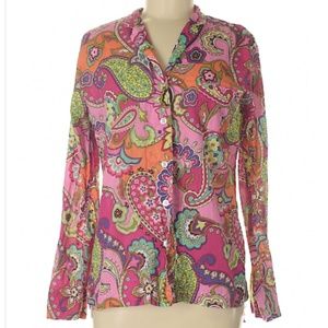 Vera Bradley Pink Floral Paisley Button Down Top